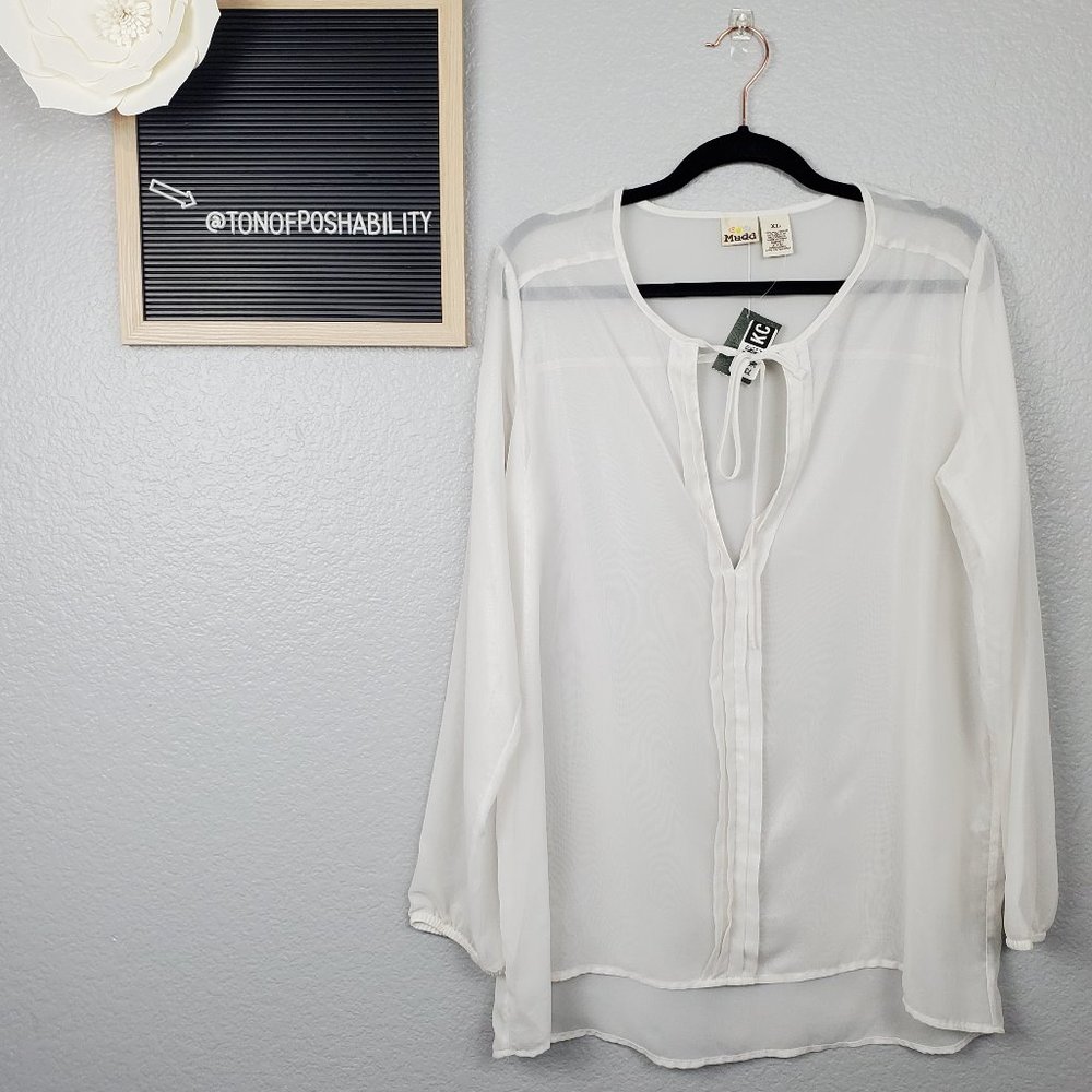 Mudd white sheer long sleeve blouse
